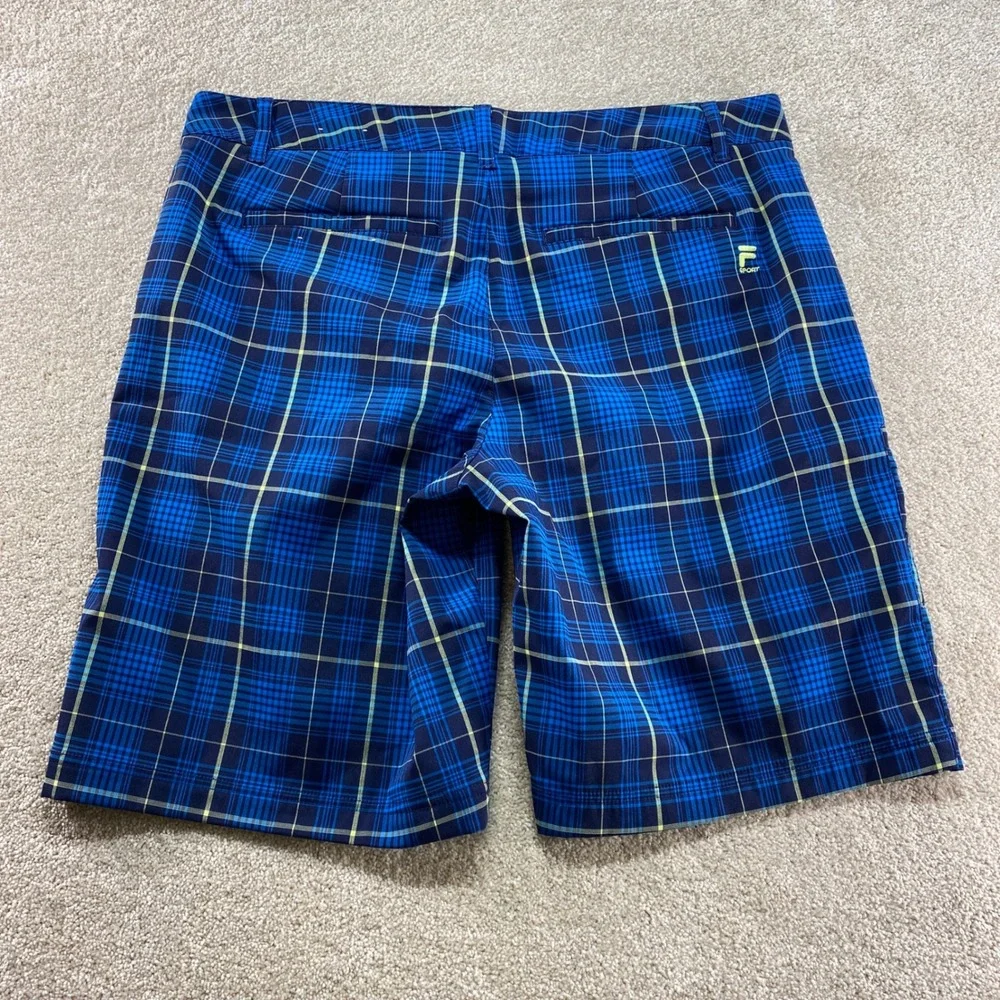 Fila Sport Golf Shorts Mens 36 Blue Plaid Performance Stretch Flat Front